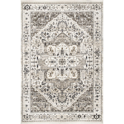 Uriegas Performance Medallion Fringed Beige/Gray/Brown Rug