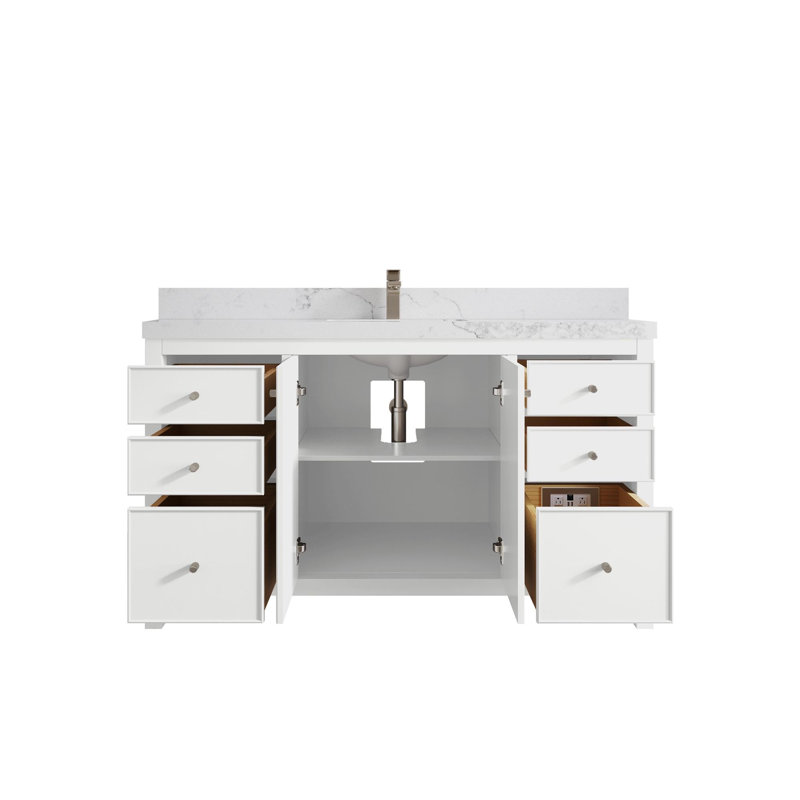 Meuble-lavabo simple 60 po avec plateau Chicago, Calacatta Nuvo