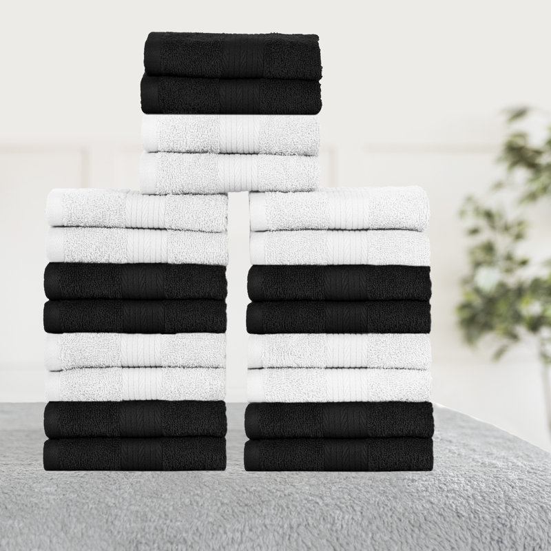 Laver les débarbouillettes 100% coton 600 g / m², absorbant doux, séchage rapide, Blanc / noir