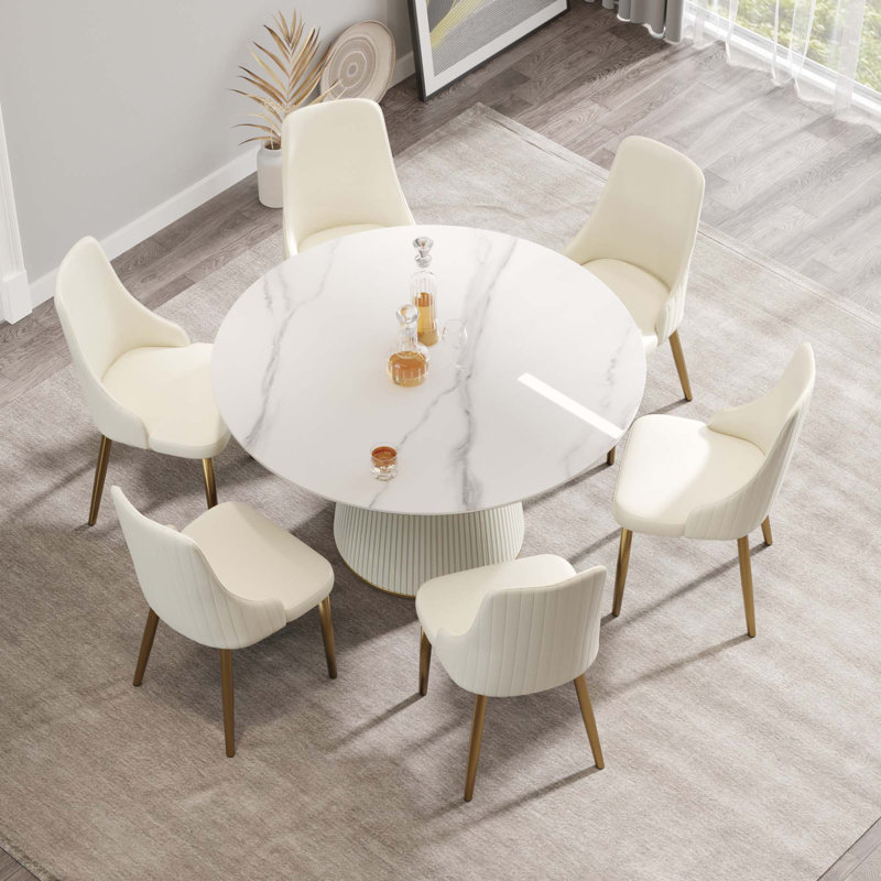 Iconie ronde, 29.53" H x 53.15" W x 53.15" D, Marbre blanc