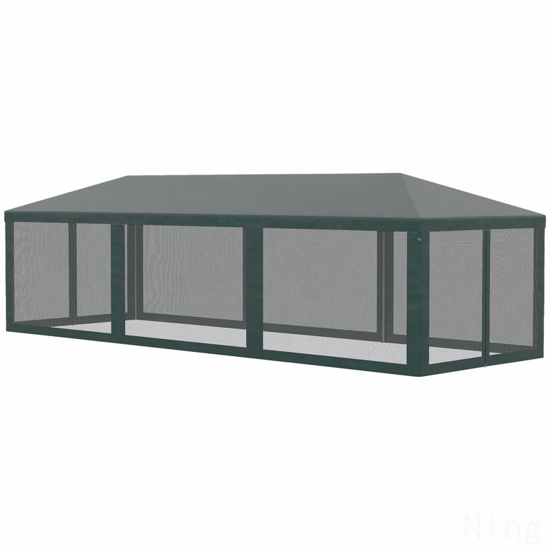 Moustiquaire en acier 10 x 28 pi pour moustiquaire de fête avec parois latérales amovibles et portes à fermeture à glissière (vert)