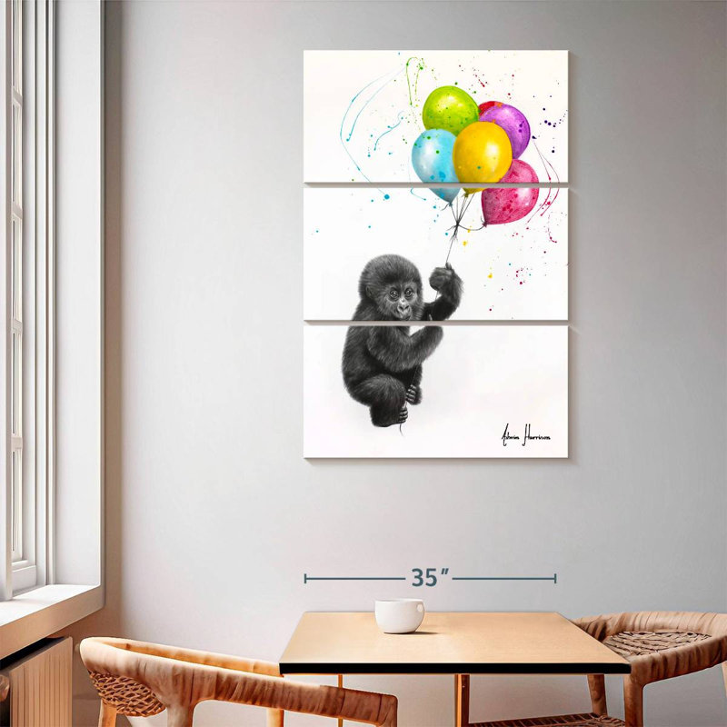 Bébé gorille et les ballons Brampt, H 65 po x l 42 po