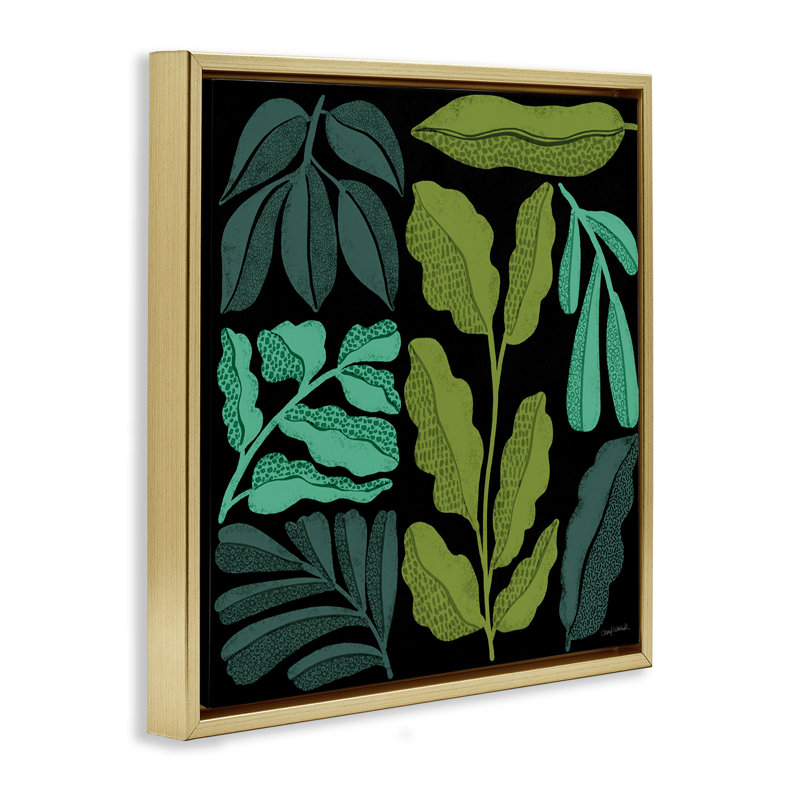 Plant Sprig Collage Framed Floater Canvas Wall Art by Cheryl Warrick, 25" H x 25" W, Metallic Gold Floater Frame