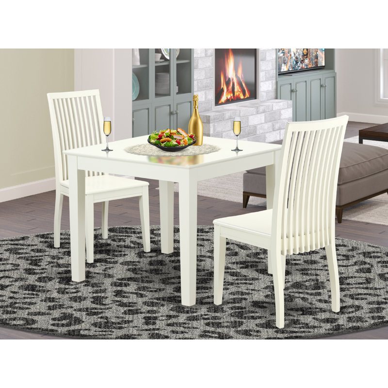 Ensemble de coin-repas 3 pièces pour petits espaces comprenant une table carrée et 2 chaises de salle à manger, lin blanc