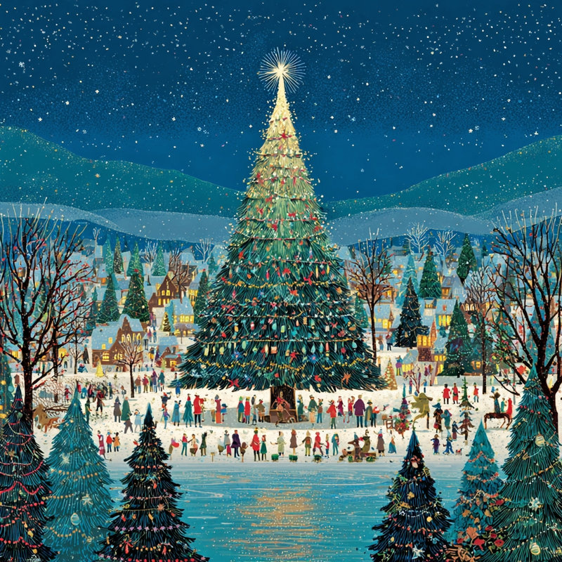 Art mural sur toile Starry Christmas Eve, H 12 po x l 12 po