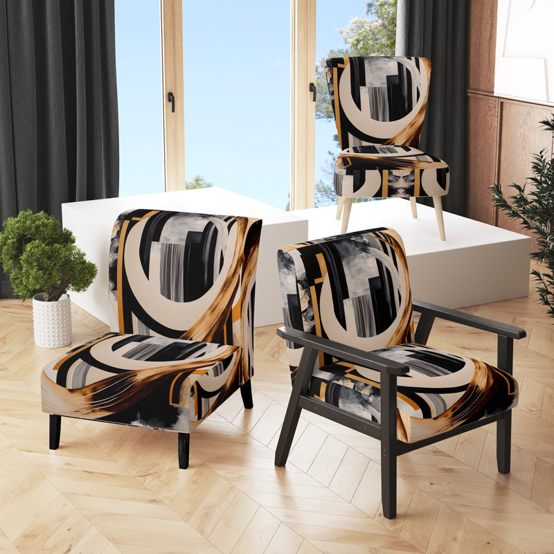 Fauteuil d'appoint contemporain tapissier doré Gold Deco I, Noir / Or / Ivoire
