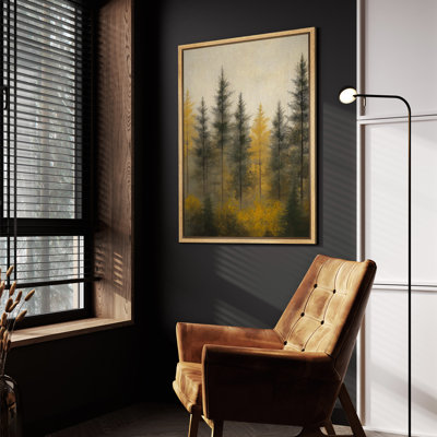Misty Pine Forest Canvas Print Wall Art - Rustic Nature Decor for Living Room or Cabin