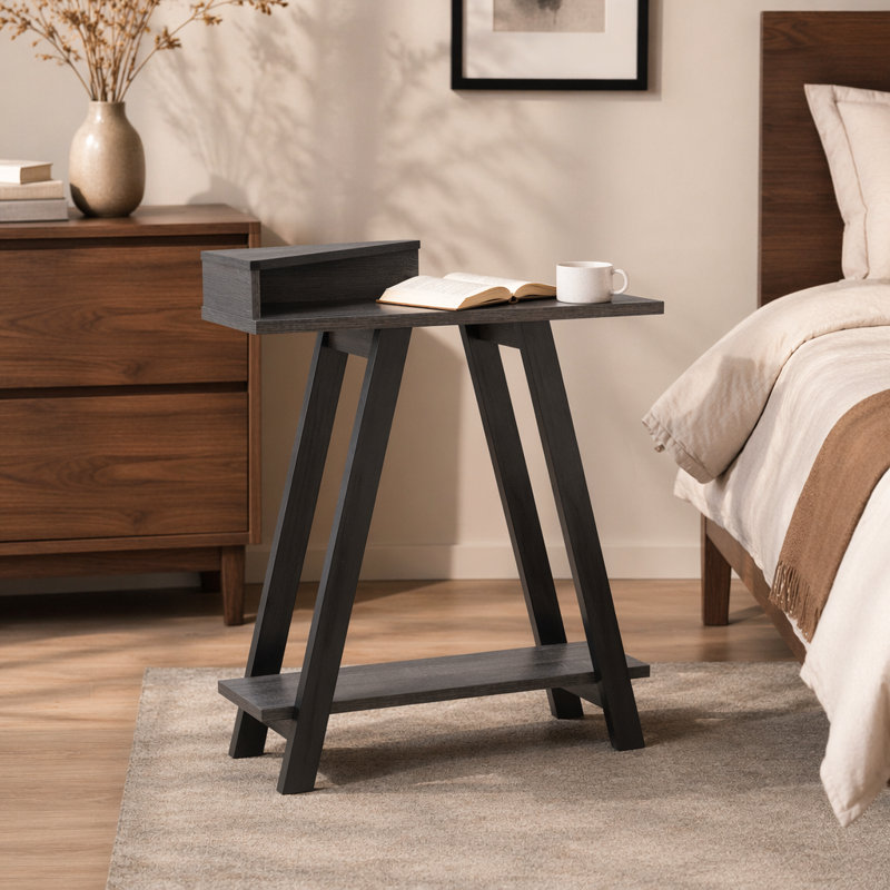 Console contemporaine deux tons avec deux tablettes noires et grises, Gris / gris, Gris, Gris
