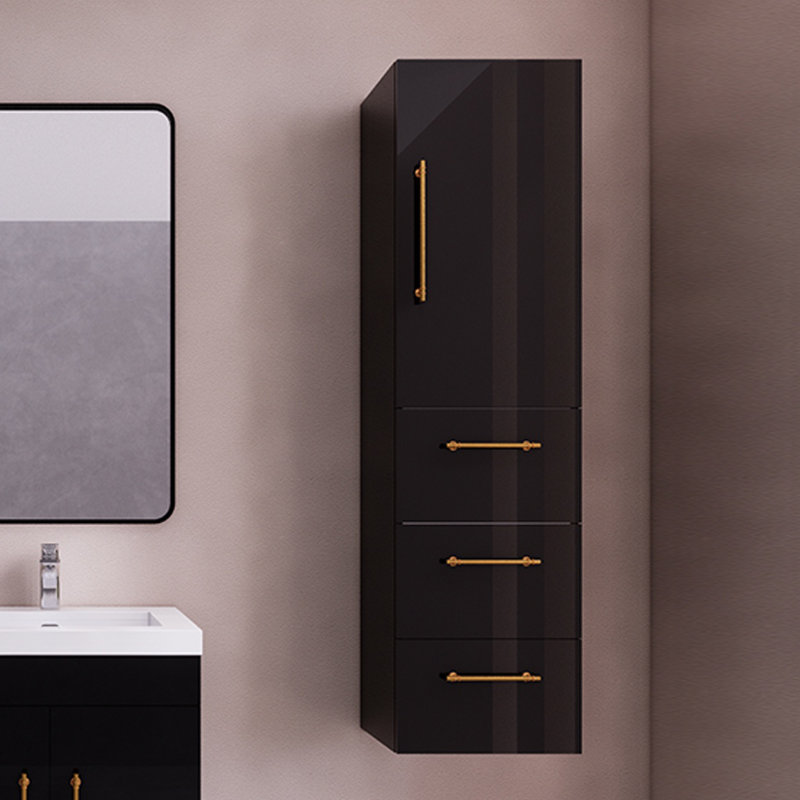 Armoire murale 16 po Eliza, Noir brillant / or