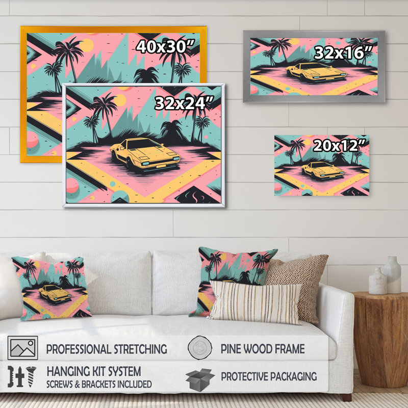 80S Groovy Cars VI, reproduction d'art sur toile encadrée, Noir, H 34 po x l 44 po x P 1,5 po