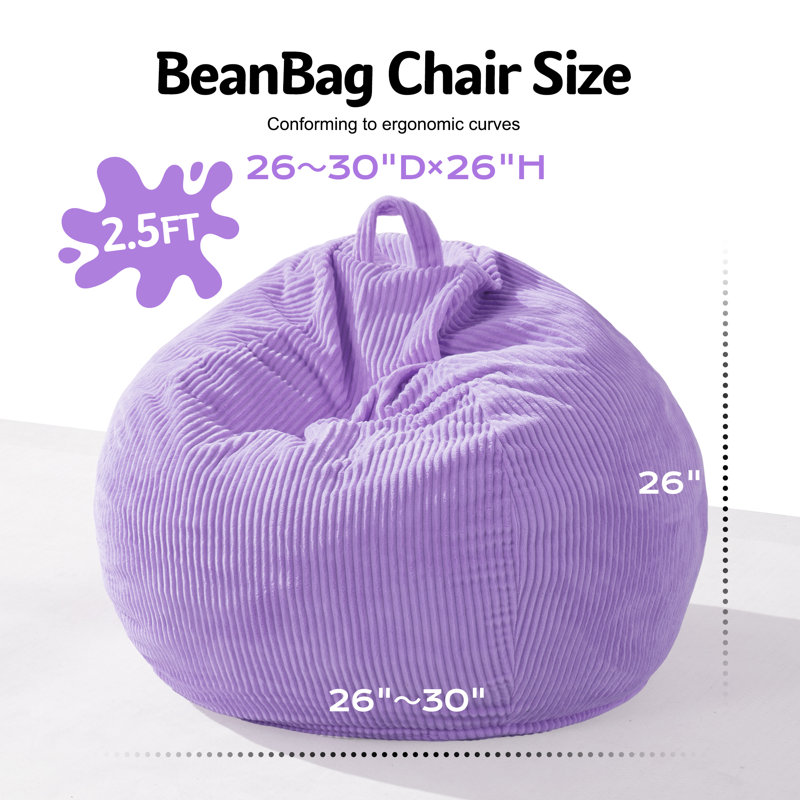Fauteuil à billes 2,5 pi, fauteuil à billes Teardrop avec rembourrage en mousse à mémoire de forme et housse en velours côtelé ultra doux pour le salon, la chambre à coucher - MAUVE