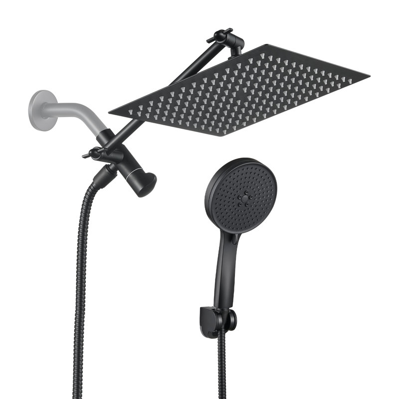 Adjustable 10" High Pressure Dual Shower Head with 5-Spray Handheld Shower, Matte Black