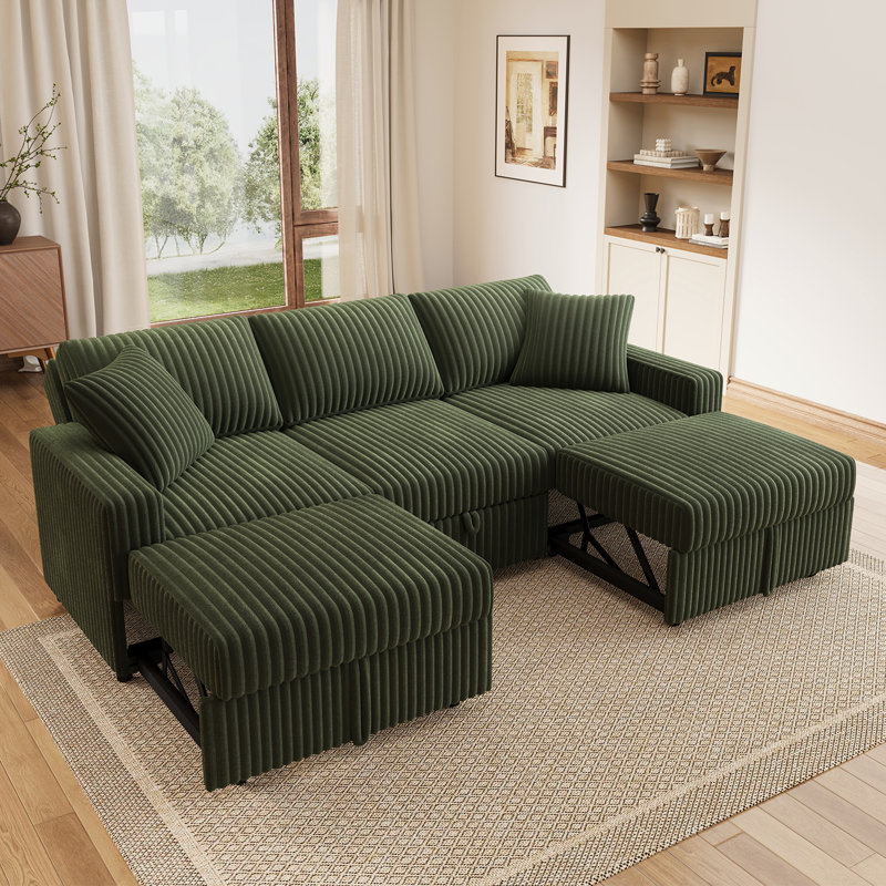 Canapé-lit modulaire Brunella, Velours côtelé vert