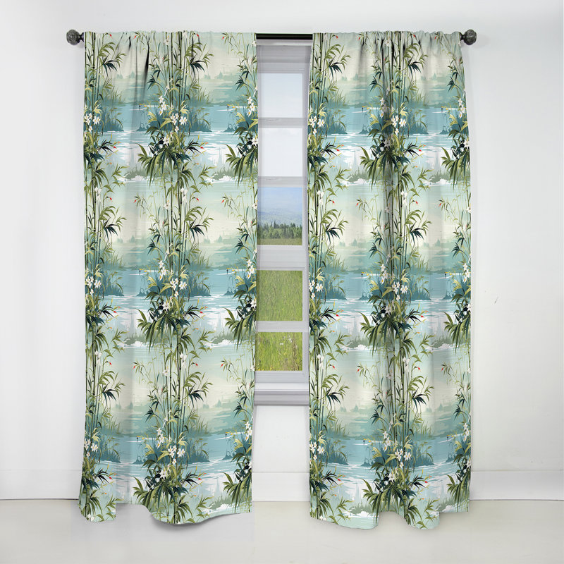 Tropical Zen Bamboo - Floral Curtain - Blackout Floral Curtain - 1 Panels, 52" W x 108" L