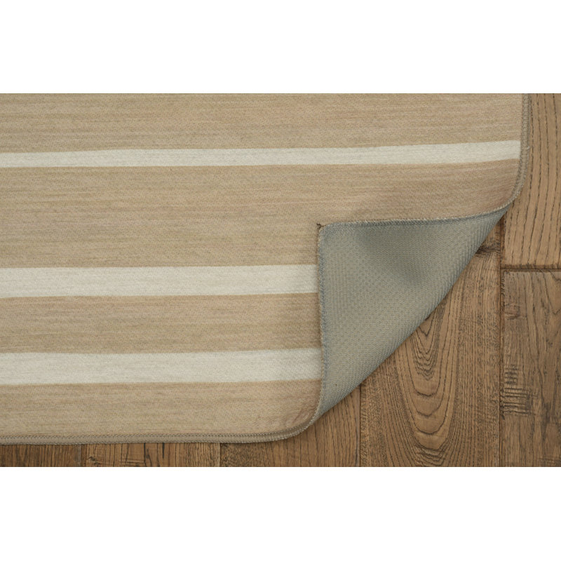 Tapis intérieur / extérieur à rayures brun clair / crème Kivett, Rectangle 7 pi x 9 pi