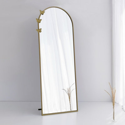 Modern Cheval Mirror, Matte Gold Finish, 25.6 x 70.9 x 0.6 inches | 100% Metal Frame, Eco-Friendly, Adjustable Horizontally & Vertically | Assembly Friendly, Moisture Resistant, Stylish Addition to Any Room