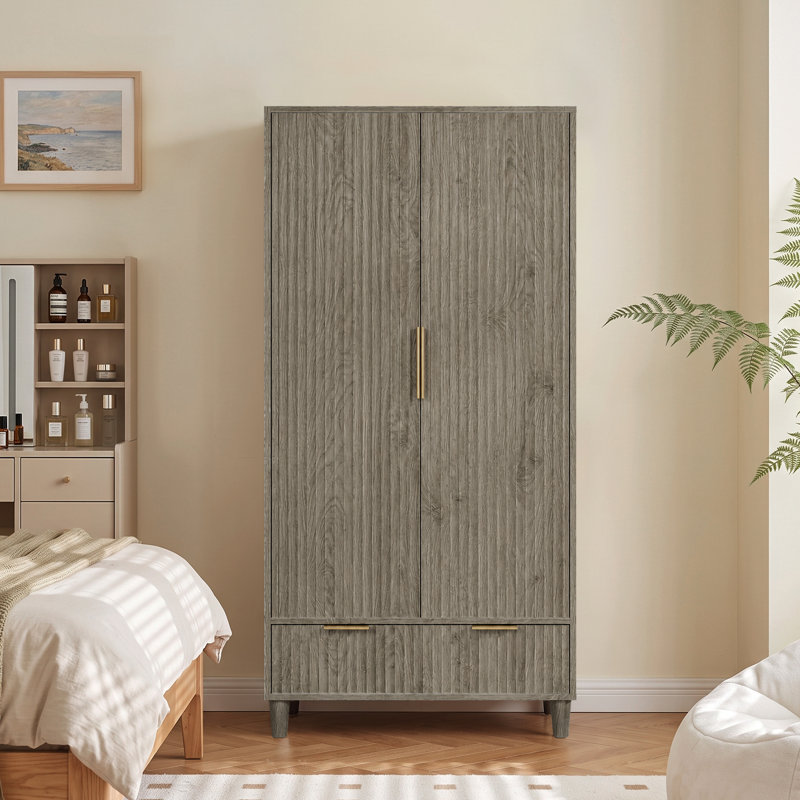 Armoire garde-robe 2 portes 1 tiroir, Gris