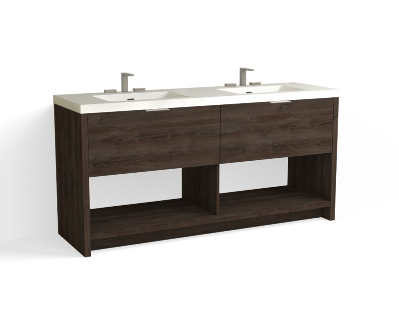 Vista 72" W Freestanding Double Bathroom Vanity, 8" Widespread, White Gloss, White Nanomatte/Satin Nickel