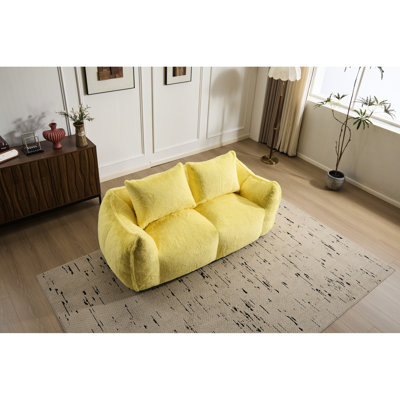 Giant Bean Bag Couch In Yellow For Adults,  Soft Fluffy , No Assembly Required, High - Resilience Memory Foam Filling, Fits Dorm And Reading Nook Giant, Couch, Yellow, Fluffy, Lounge Chair,
