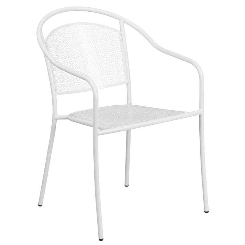 White 28" Square Steel Patio Table Set with 4 Round Back Chairs