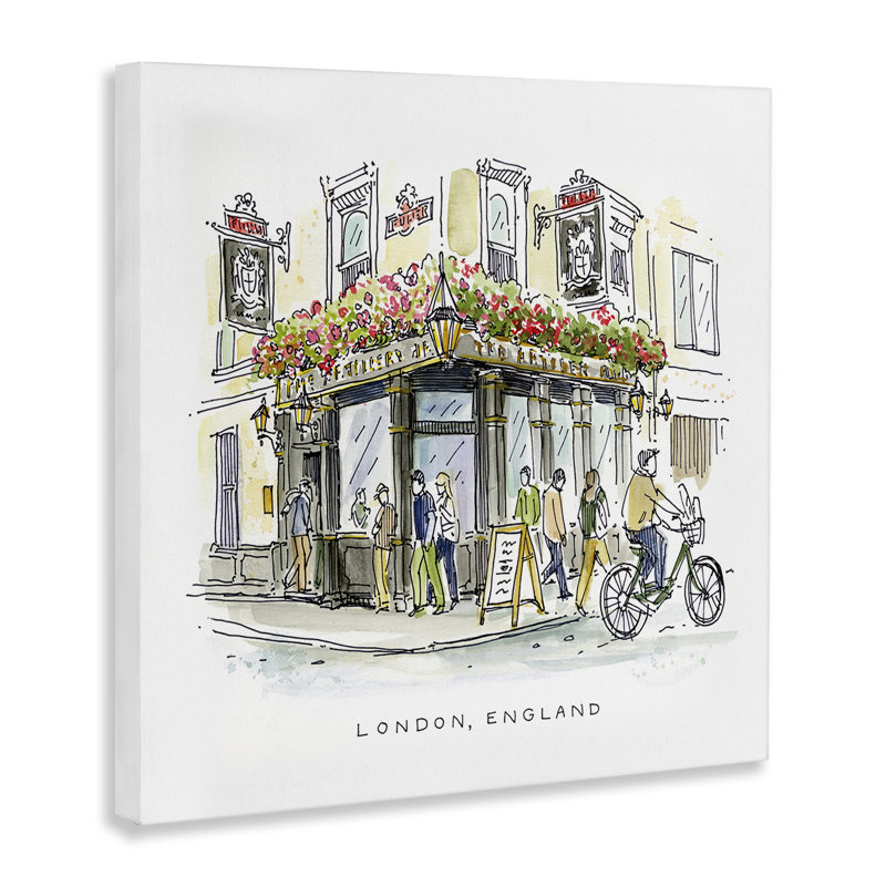 Art mural sur toile London London Street Corner, design par Angela Steahling, H 17 po x l 17 po