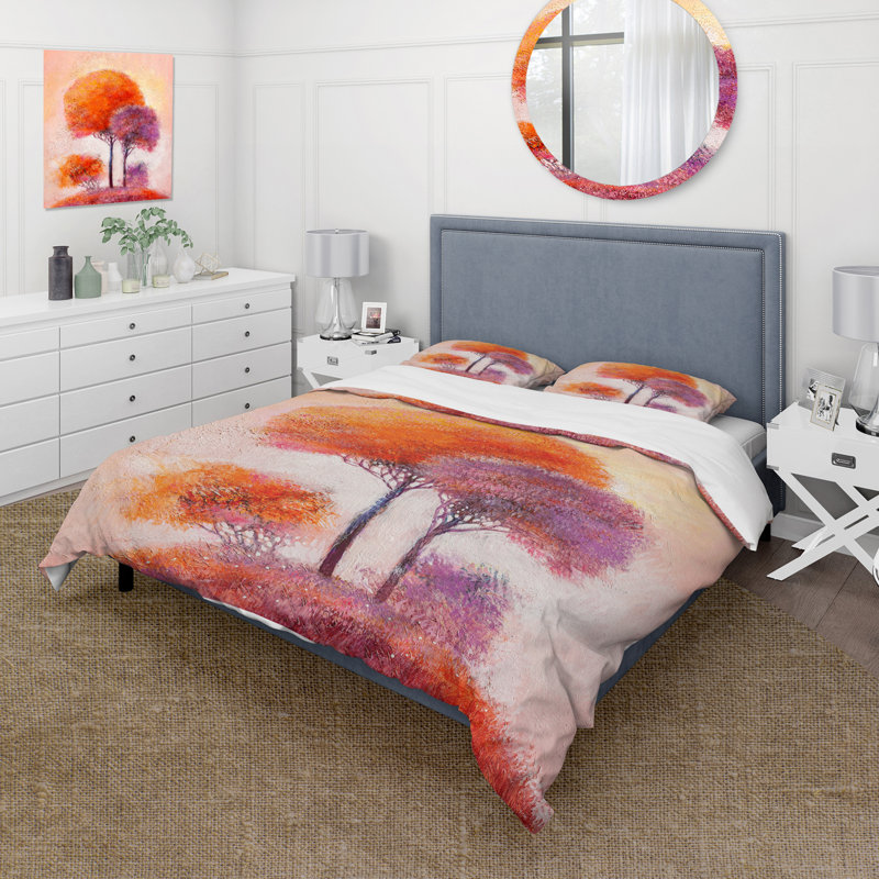 Colorful Trees Impression I - Ensemble de housse de couette traditionnel - Microfibre de polyester