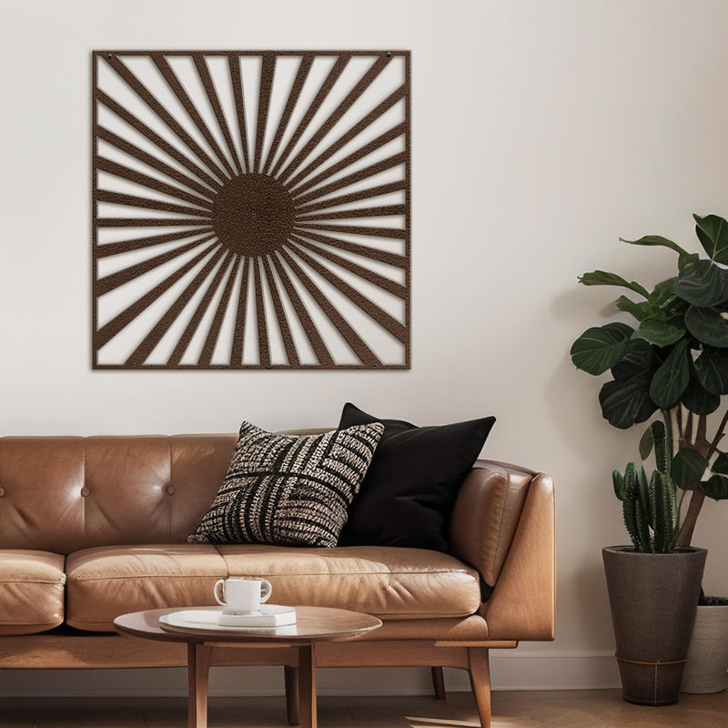 Sun Rays Burst, black gold metal wall decor, minimalist modern contemporary decor, H 24 po x l 24 po x P 0,05 po, Bronze
