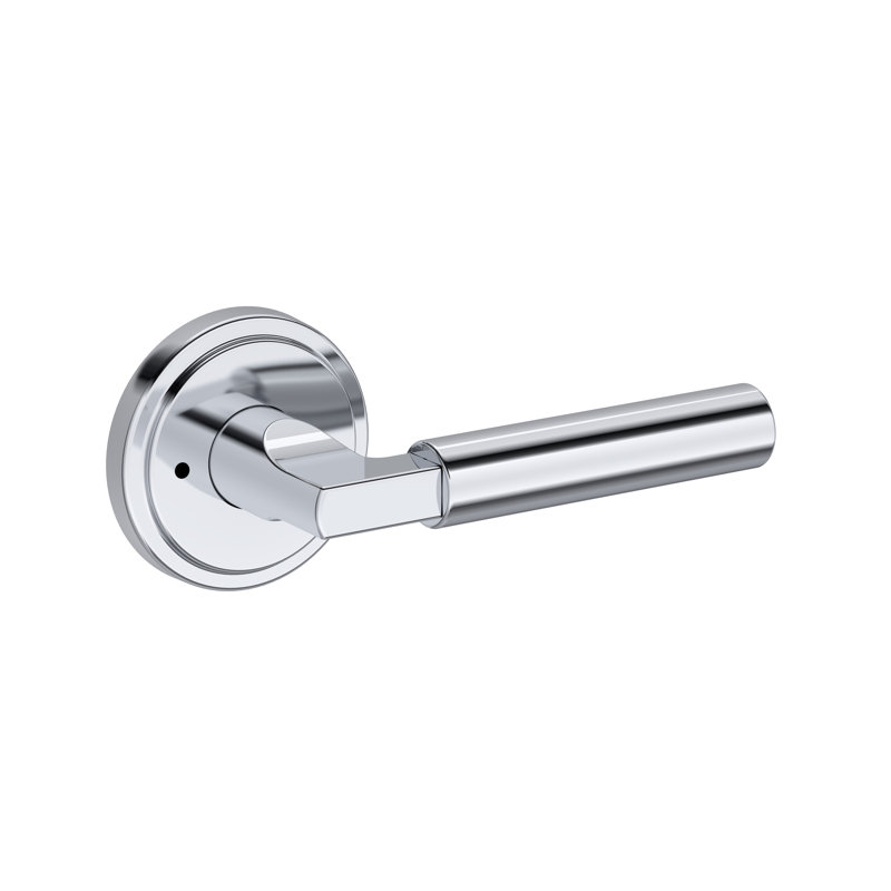 Lake Forest Privacy Lever with Stepped Round Rose in Lifetime (PVD) Satin Brass, Polished Chrome