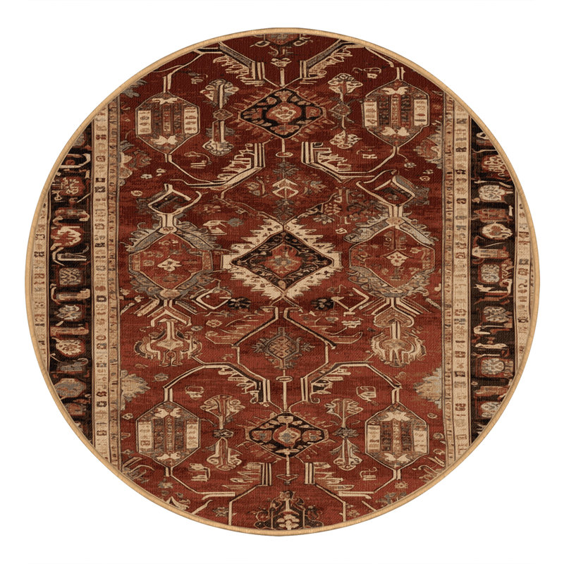 Tapis brun turc lavable à la machine, Rond 8 pi