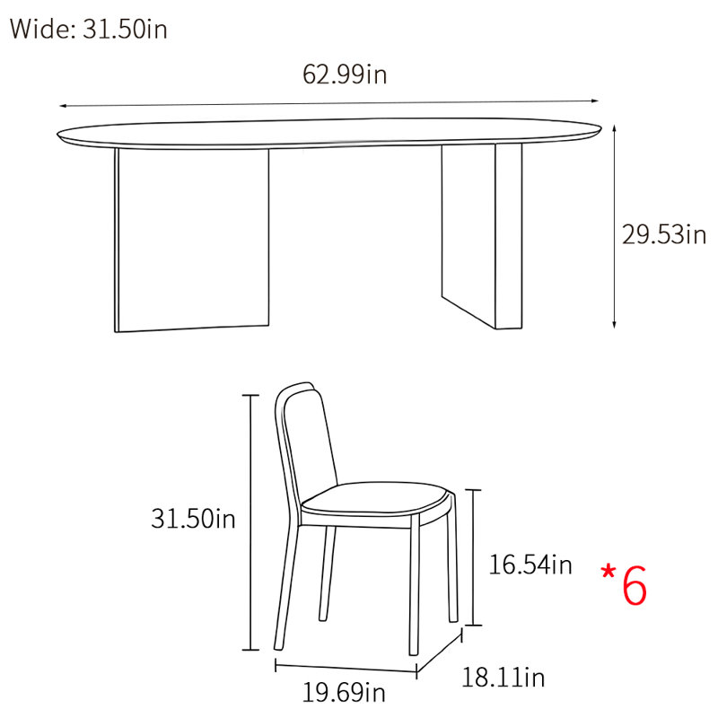 Ensembles de table de salle à manger ovale de style français., H 29,53 po x L 62,99 po x l 31,5 po