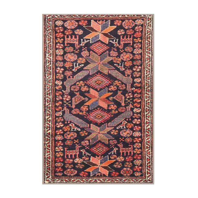 Tapis traditionnel rouge / bleu, Rectangle 3 pi x 5 pi
