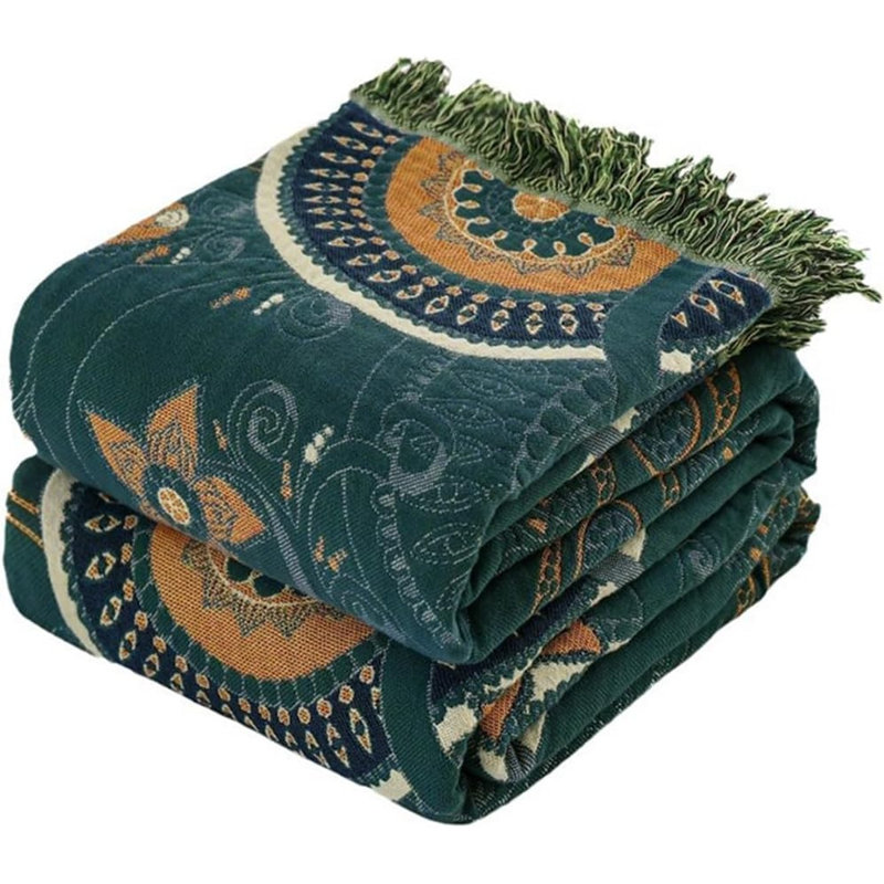 Housse de couette 100% coton DONEUS Boho, Grand lit, Floral vert foncé