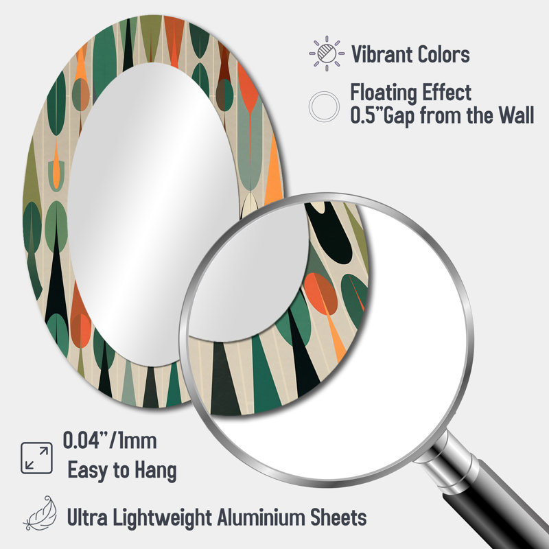 Retro Abstract Drops X - Multi-Colour Modern Oval Wall Mirror, 36" x 24"