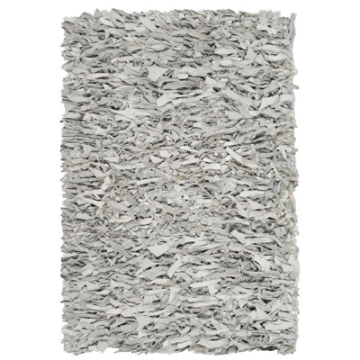 Arik Handwoven Leather/Cotton Solid Color Rug in White/Gray
