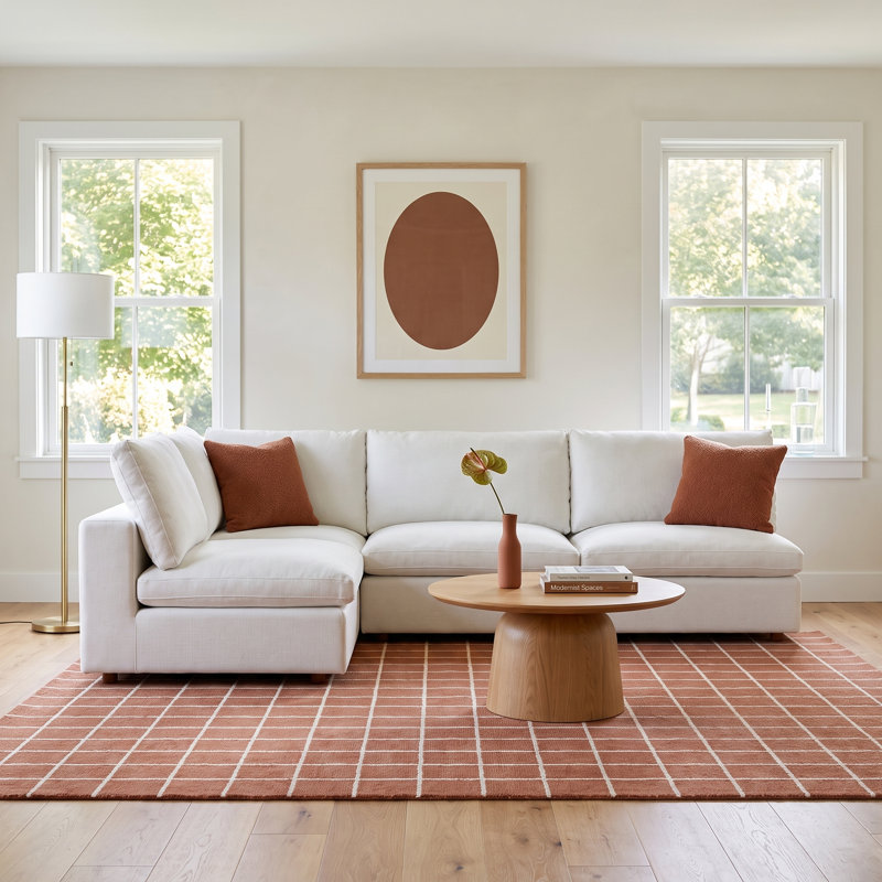 Jossa Upholstered L-Shaped Sectional Symmetrical, White Linen Blend
