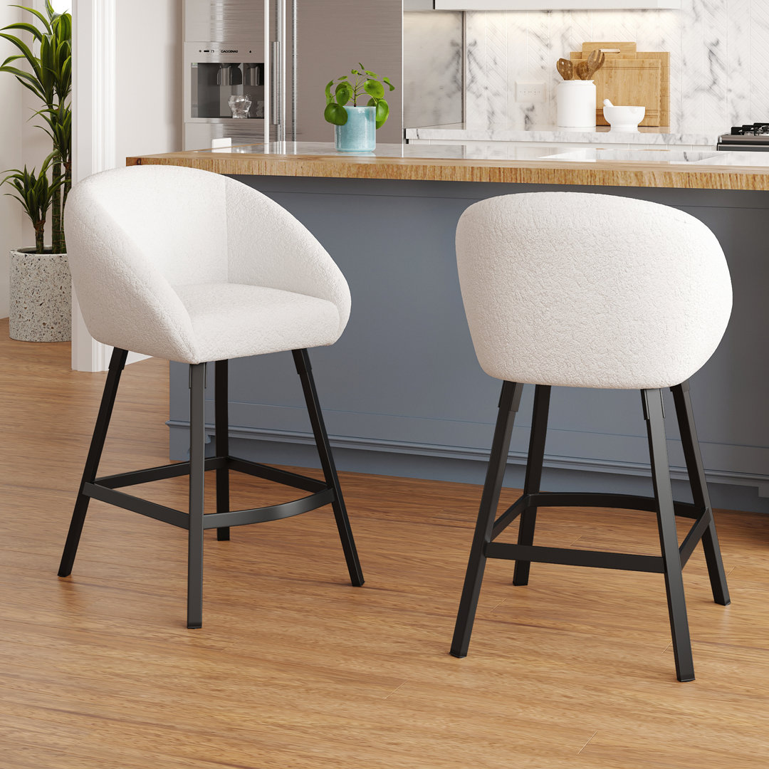 Boucle Upholstered 27.1" Modern Counter Stool (Set of 2) George Oliver
