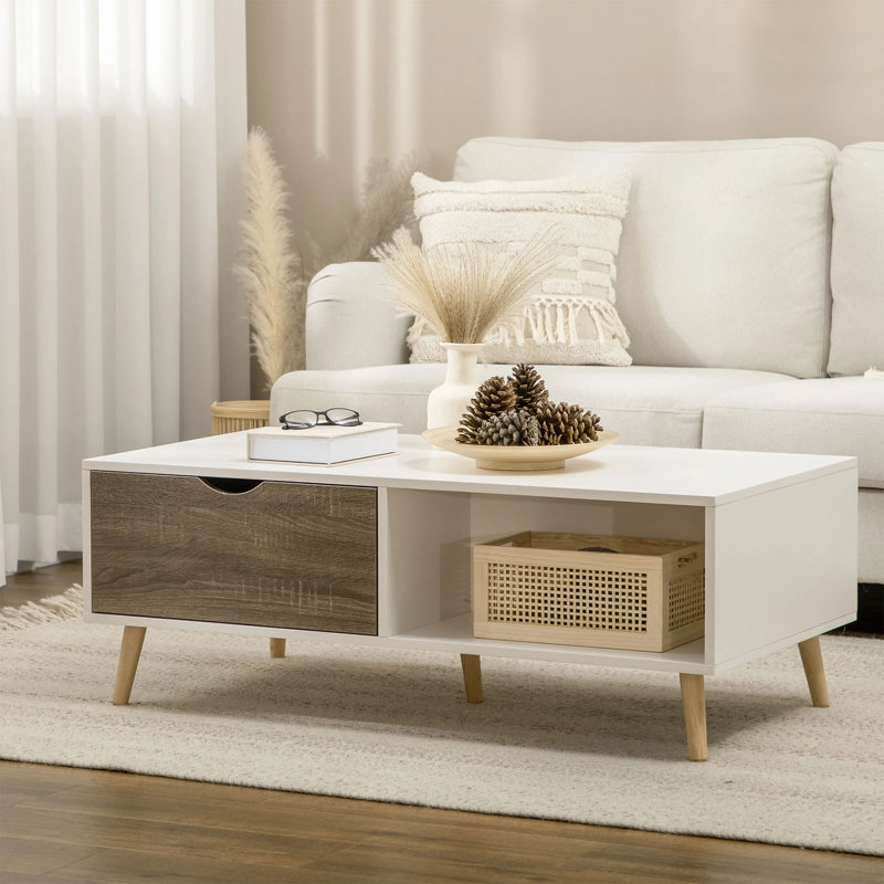Aubrie Four Leg Coffee Table with Storage, White