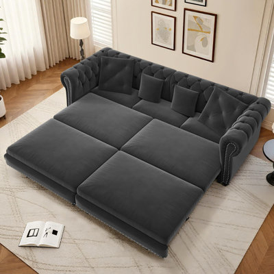 Canapé-lit convertible 89 po en velours Chesterfield