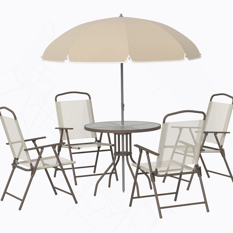 6 Piece Patio Dining Set For 4 With Umbrella