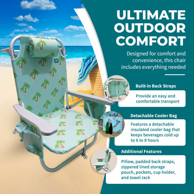  Fauteuil inclinable de chaise de plage pliable avec glacière amovible, feuille ambrée