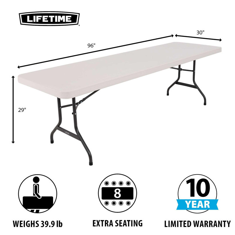 Table pliante commerciale Lifetime, Amande, H 29 po x L 96 po x l 30 po