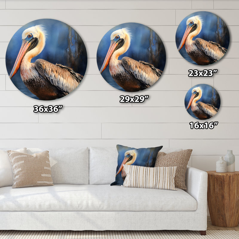 Majestic Pelican II - animaux, art en métal rond, H 36 po x l 36 po
