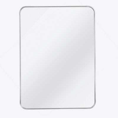 24X32 Inch Silver Metal Framed Rectangular Bathroom Mirror For Wall, Shatterproof And Easy To Install