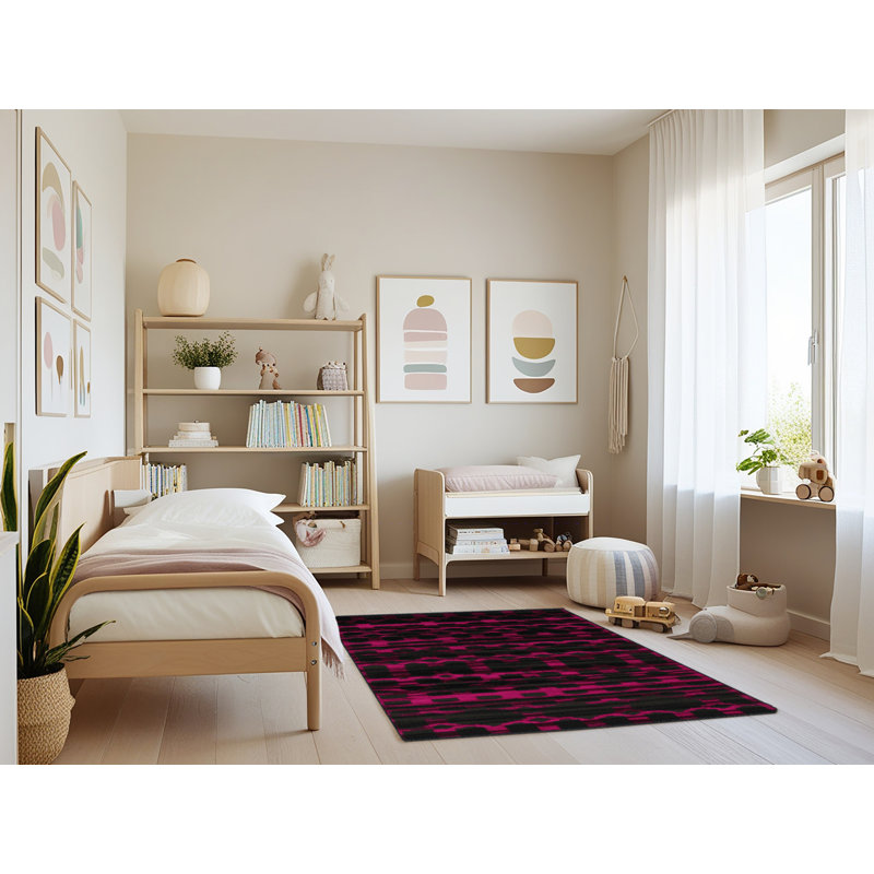 Machine Washable Trellis Black Area Rug, Rectangle 3' x 5'