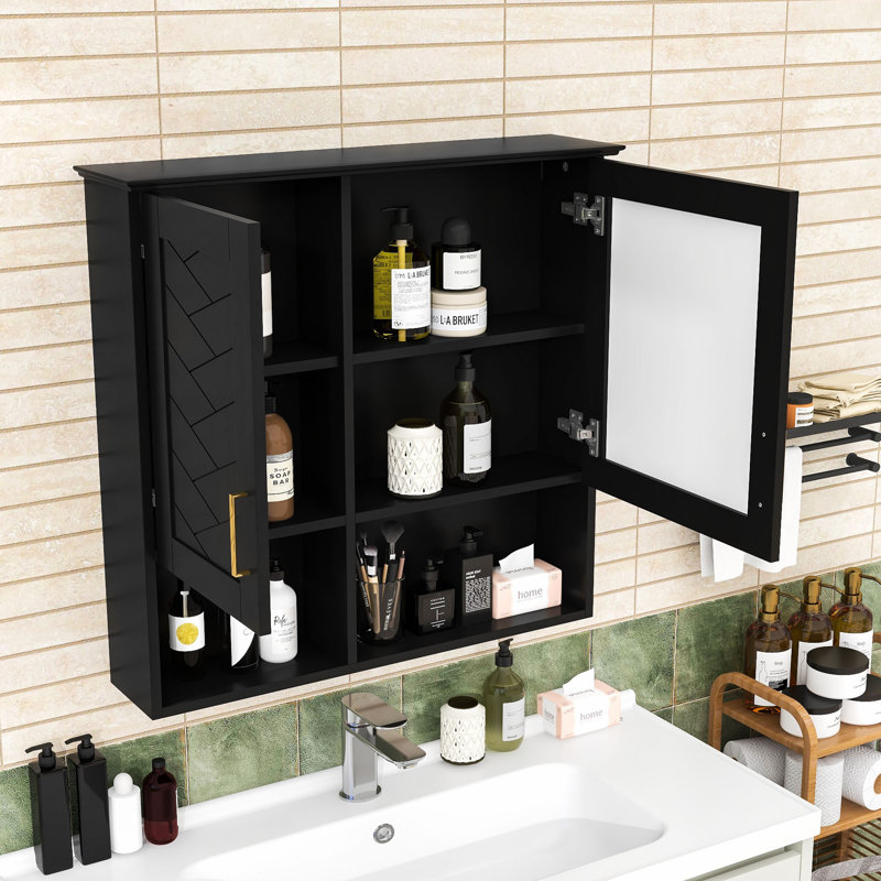 Armoire de salle de bain 2 en 1 avec tablettes réglables et portes à fermeture douce, Noir
