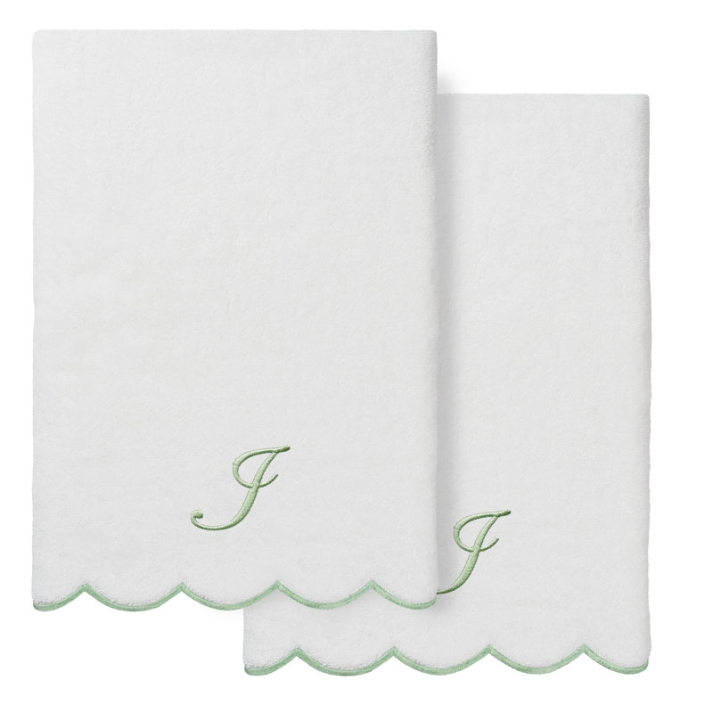  Ensemble de serviettes de bain personnalisables 100% coton turque ADORNIA 2PC, I, Blanc/vert