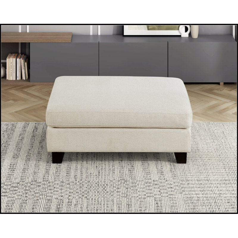 Repose-pieds rembourré en tissu ivoire avec repose-pieds en bois massif pour mobilier de salon moderne, Beige