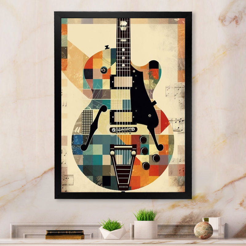 Cubism Guitar - Music Wall Art Prints, Black Picture Framed, 32" H x 24" W x 1" D