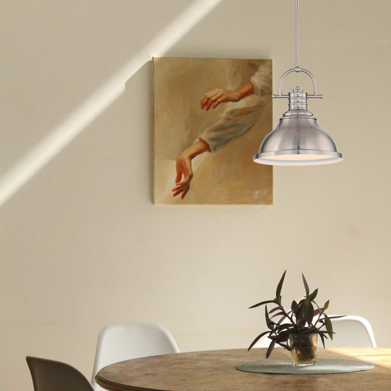 Mini-luminaire suspendu intérieur en nickel brossé à 1 lumière avec bol en forme de cloche de 12 po Abbie-J, Nickel brossé