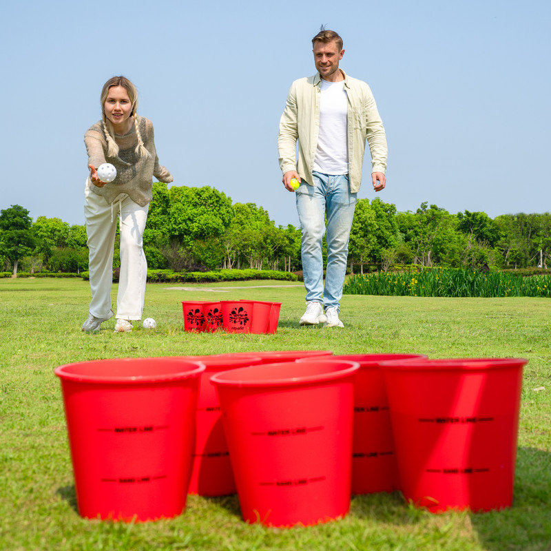 ROPODA Giant Yard Pong, jeux de cour avec des seaux et des balles durables, Rouge